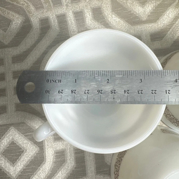 Vintage Pyrex Coffee Cups Opaque White Glass Woodland Pattern Set of 3 - Picture 5 of 8